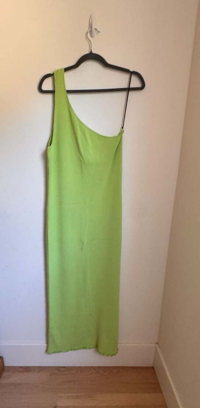 Monki One-Shoulder Ribbed Lime Green Midi Dress